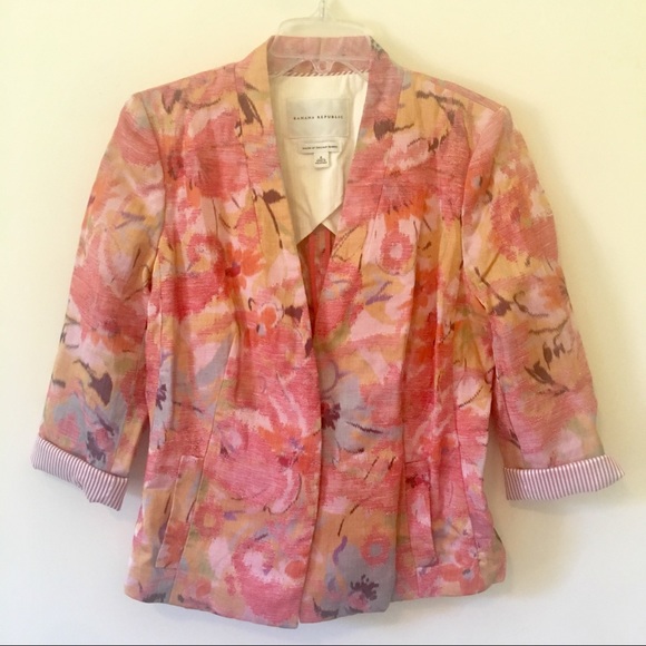 {Banana Republic} Floral Linen Blend Tie Blazer - Picture 2 of 8